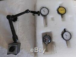 Four Dial Indicators & Noga Magnetic Stand 2 Mitutoyo, Starrett, Te Clock