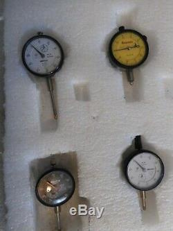 Four Dial Indicators & Noga Magnetic Stand 2 Mitutoyo, Starrett, Te Clock
