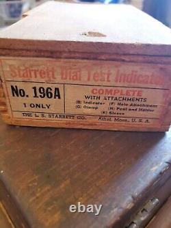 L. S. Starrett Dial Test Indicator 1 1000 #196A Complete withWooden Case Vintage