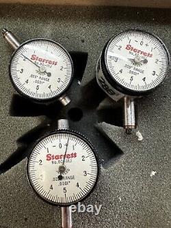 Lot of 3 Starrett 80-111J Mini Dial Test Indicator. 25 Range. 0001 Graduation