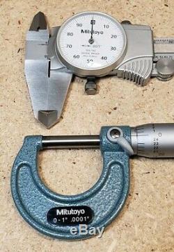 Mitutoyo precision tool kit 1 micrometer, indicator, dial caliper, 6 scale