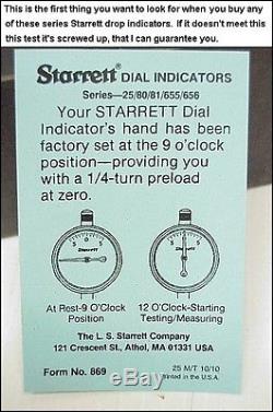New Starrett 656-517J Dial Indicator. 0001 Res. 400 Travel, AGD 4, 3-5/8 Dial