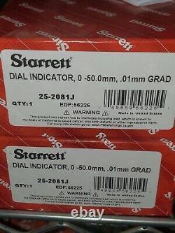 New Starrett Metric Dial Indicator Lug Back 0-50mm Range / 0.01mm Graduation