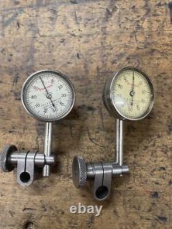 Pair Of Starrett 196 Universal Back Plunger Dial Indicator. 001 Good Condition