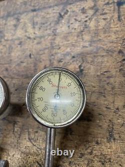 Pair Of Starrett 196 Universal Back Plunger Dial Indicator. 001 Good Condition