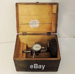 Rare Antique Starrett Dial Bench Gage No. 654 & Indicator No. 25=b In Wood Case