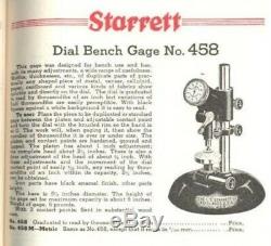 Rare L. S. Starrett 458 Dial Bench Gage Dial Indicator Comparator Machinist Tool
