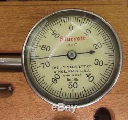 STARRETT 196A1Z Plung Back Dial Test Indicator Set, wood case & box Machinist