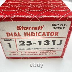 STARRETT 25-131J Dial Indicator Jeweled. 0005 Grad. 125 Range with Box USA