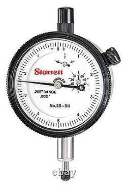 STARRETT 25-511J Dial Indicator, 0 to 0.200 In, 0-5-0