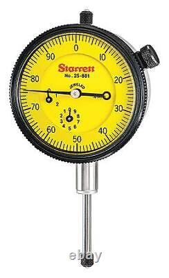 STARRETT 25-881J Dial Indicator, 0 to 25mm, 0-100 2ZUJ2