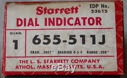 STARRETT 655-511Jeweled Dial Indicator. 0001 Graduations &. 200 Total Travel