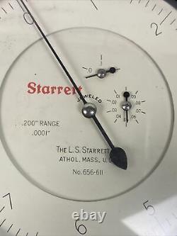 STARRETT Jeweled No. 656-611 Dial Indicator, 0 to 0.200 In, 0-10