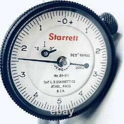 STARRETT No. 81-111J Dial Indicator. 0001 Grads. 025 Range NEW in Box