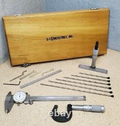 Scherr Tumico tool kit 1 micrometer, depth mic, dial caliper, Starrett scale