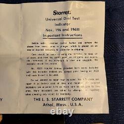 Starrett 196B1 Jeweled Dial Test Indicator. 001 with3 Tips
