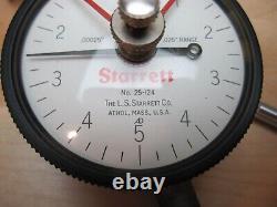 Starrett 25-124 dial indicator. 00025 grads. 025 range 3 tips tolerance hands