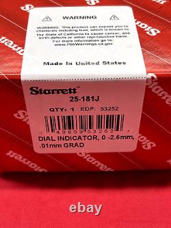 Starrett 25-181J Dial Indicator 0-2.5mm Range, 0-50-0 Balanced Dial IN STOCK