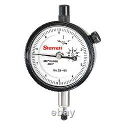 Starrett 25-611J Dial Indicator, 0 To 0.200 In, 0-10