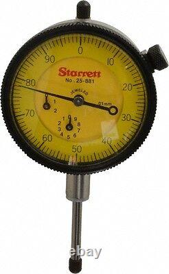 Starrett 25mm Range, 0-100 Dial Reading, 0.01mm Grad Dial Drop Indicator 2-1/