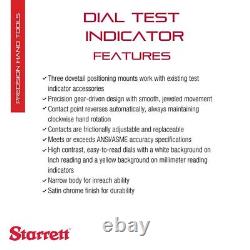 Starrett 3909MA Dial Test Indicator with Dovetail Mount and 2 Attachments