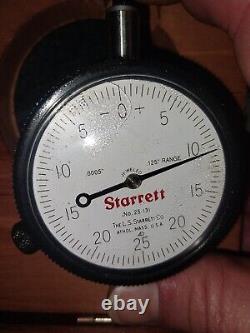 Starrett 657EZ Indicator With Magnetic Base In Wood Case with upright post assy