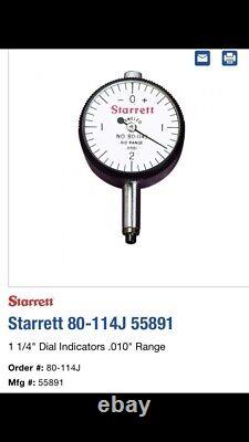 Starrett 80-114J 80-114 Jeweled Dial Indicator 55891 Pristine Condition