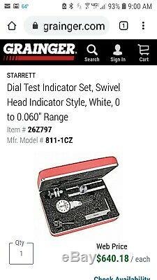 Starrett 811-1CZ Dial Test Indicator with Swivel Head with Attachments