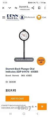 Starrett Back-Plunger Dial Test Indicator with Deep Hole Attachment 650B5