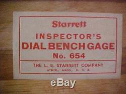 Starrett Bench Gage Model 654 Base with 25-T1 Dial Indicator in Wood Box
