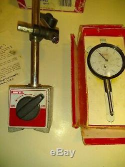 Starrett Dial Indicator 196A6Z, Starrett No. 124 micrometer set, SPI dial with base