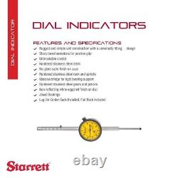 Starrett Dial Indicator, Long Range, 9.525mm Stem Dia, Lug-on-Center Back