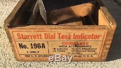Starrett Dial Test Indicator No 196A Attachments Set Wood Box Vintage