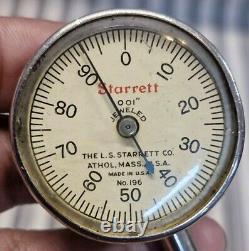 Starrett No 196 Dial Indicator Complete in Box Machinist Tooling Lathe Mill