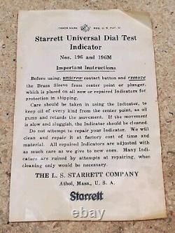 Starrett No. 196 indicator set Made in U. S. A. MINT vintage