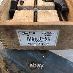 Starrett No. 196A Dial Test Indicator with Attachments -Wood Case-Machinist Tool