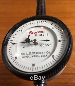 Starrett No. 650-5 Back-plunger Dial Indicator, 0-20-0 Dial Reading, 0005 Grads
