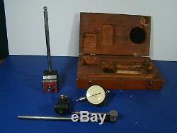 Starrett No. 657A magnetic base with Starrett # 25-131 indicator in wooden box