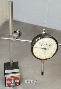 Starrett No. 657AA magnetic base with a Scherr Tumico 1 dial indicator