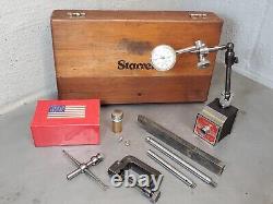 Starrett No. 657C magnetic base with No. 196 dial indicator with wooden case 657A