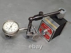 Starrett No. 657C magnetic base with No. 196 dial indicator with wooden case 657A