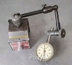 Starrett No. 657C magnetic base with Starrett No. 196 dial indicator 657A