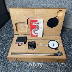 Starrett No. 657D magnetic base with No. 25-131 dial indicator with wooden case