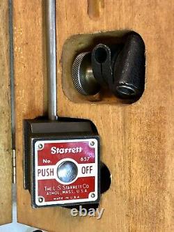 Starrett No. 657D magnetic base with No. 25-131 dial indicator wooden case