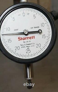 Starrett No. 658 heavy-duty magnetic base with Starrett No. 25-131 dial indicator