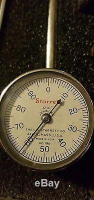 Starrett Rear Plunge Dial Indicator No. 196 With Attachments and Case
