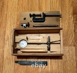 VINTAGE L. S. Starrett Dial Test Indicator 1 1000 #196 withparts shown & wooden box