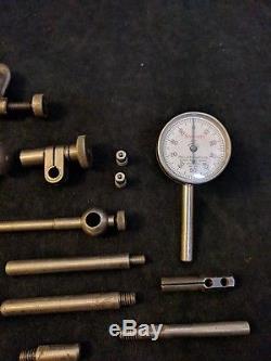 Vintage Dual Starrett 196 Dial Indicator Set with Set Hole Attachment, Wooden Case