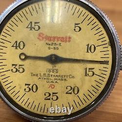 Vintage L. S. S Starrett Dial Indicator No. 25-E 0-50 Works Good Made In USA
