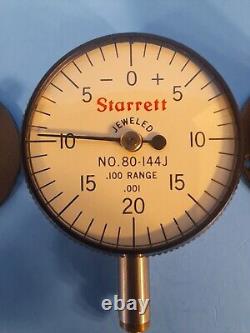 Vintage Starrett 80-144J. 001 Miniature Dial Indicator w 3 Backs Made in USA